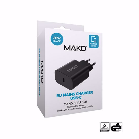 Picture of Mako Mako 20W EU Mains Charger for USB-C in Black